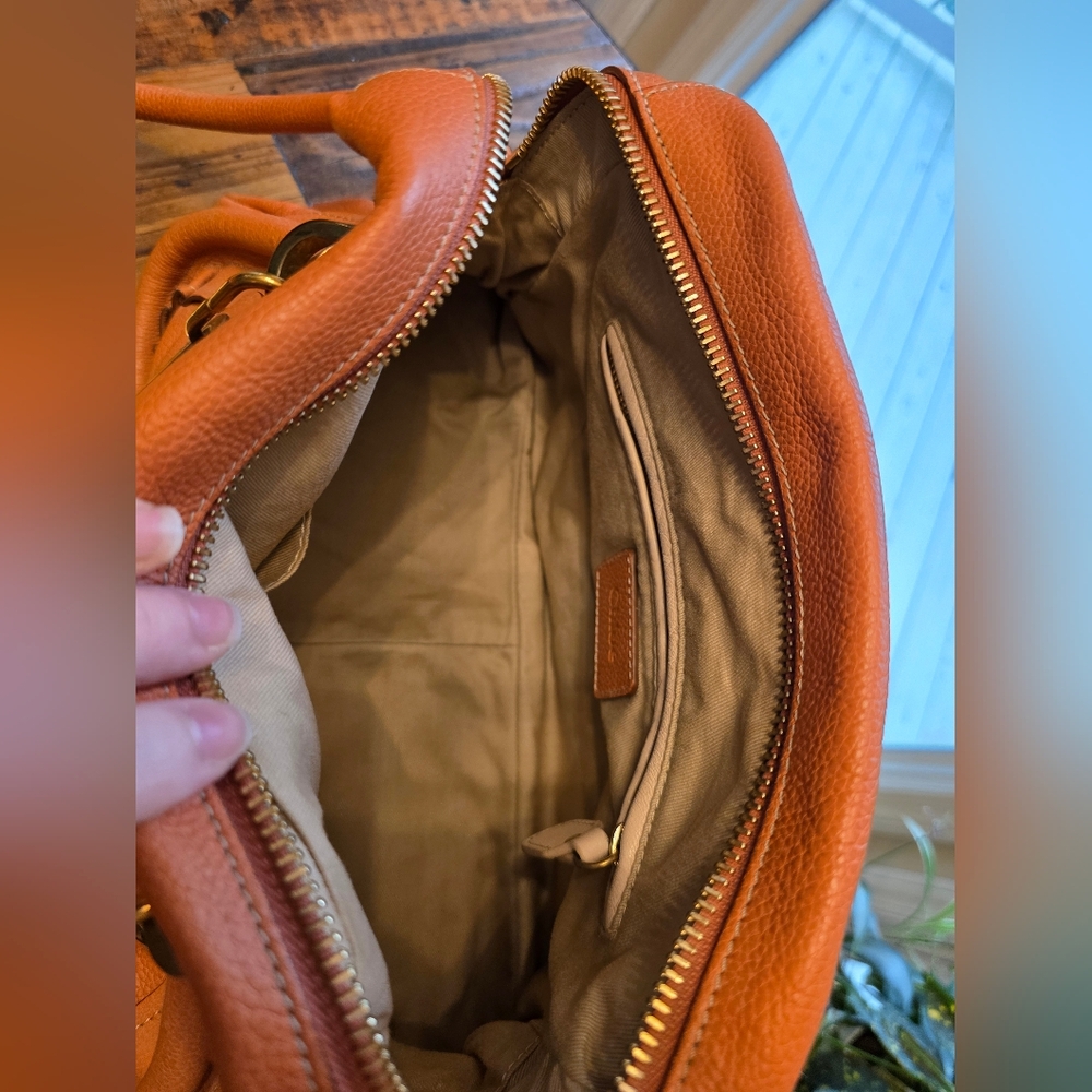 🧡 Authenticated Chloé Paraty Medium Satchel Bag in Orange Leather Suntan - Picture 15 of 16
